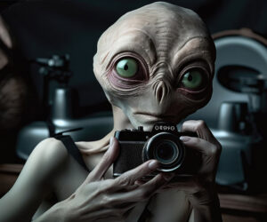 alien holding a camera